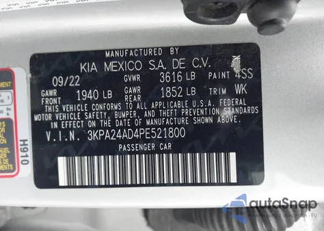 2023 Kia Rio S z USA, uszkodzony, nr VIN 3KPA24AD4PE521800